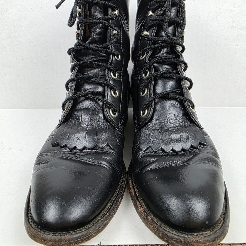 Justin Boots Black Combat Moto Boots Lace-Up Sz 6.5 - Picture 4 of 10